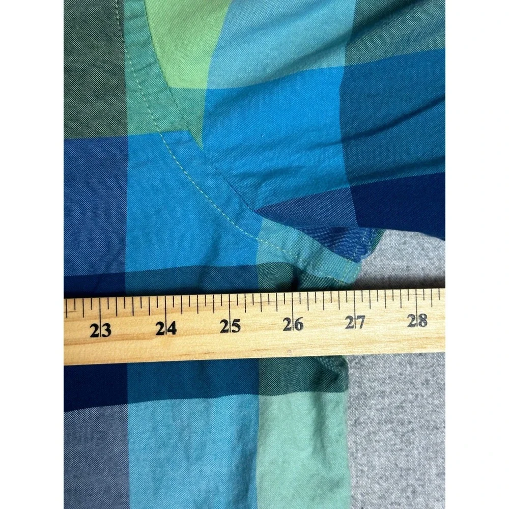IZOD Saltwater Shirt Mens XXL Blue Green Plaid Long Sleeve Beach Vacation Preppy